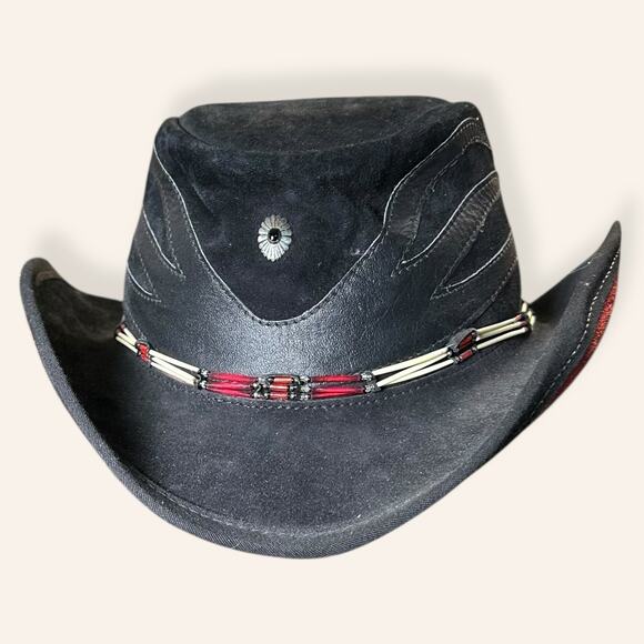 Head n’ Home Black and Red Suede Western Hat M/L - Picture 1 of 9